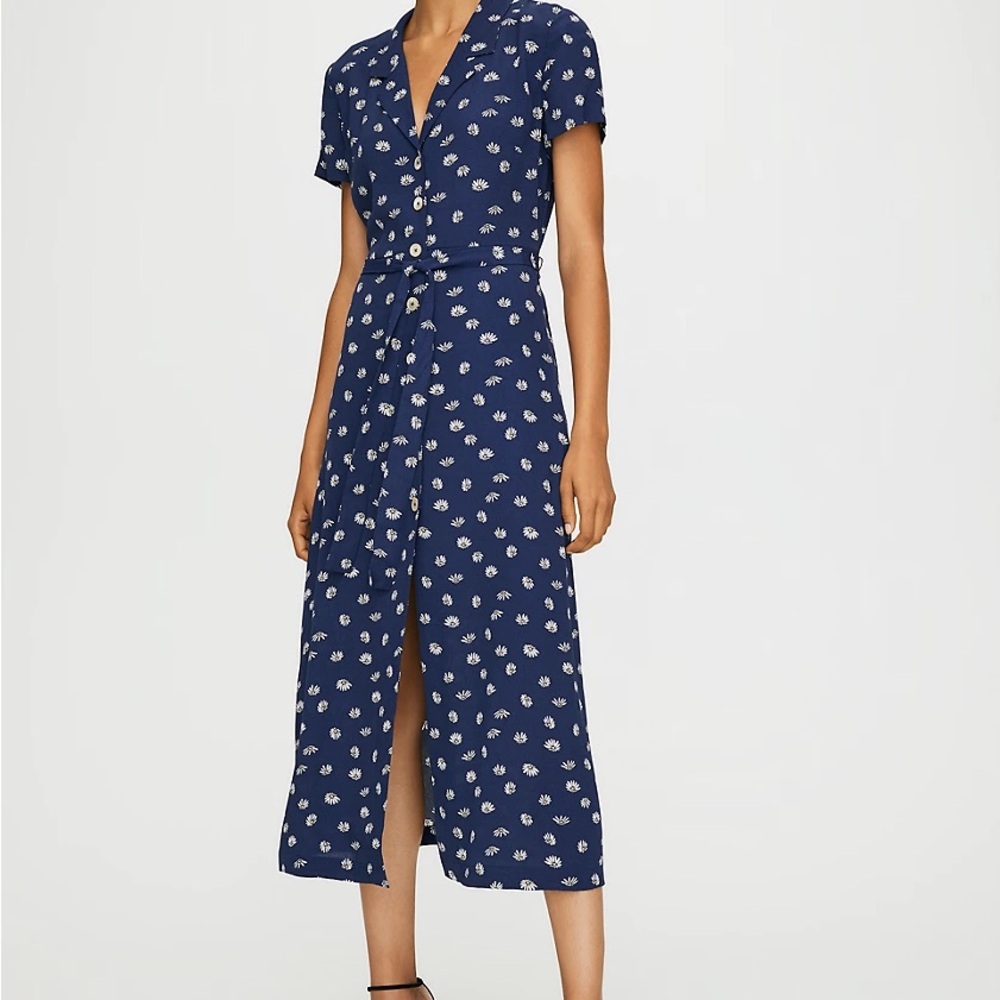 Aritzia Wilfred Navy Blue Daisy Button-Up Dress